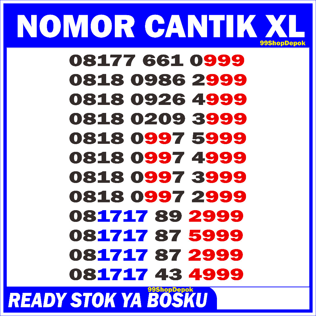 Nomor Cantik XL Triple 999 XL 7999 8999 Kartu Perdana Nomer Cantik XL 4g 5g 0999 2999 3999 XL 999