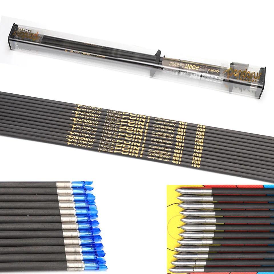 12Pcs Pandarus Icepoint ID3.2mm Gold Logo 40-Ton Carbon Arrow Shaft Spine350-1000 with Accessories f