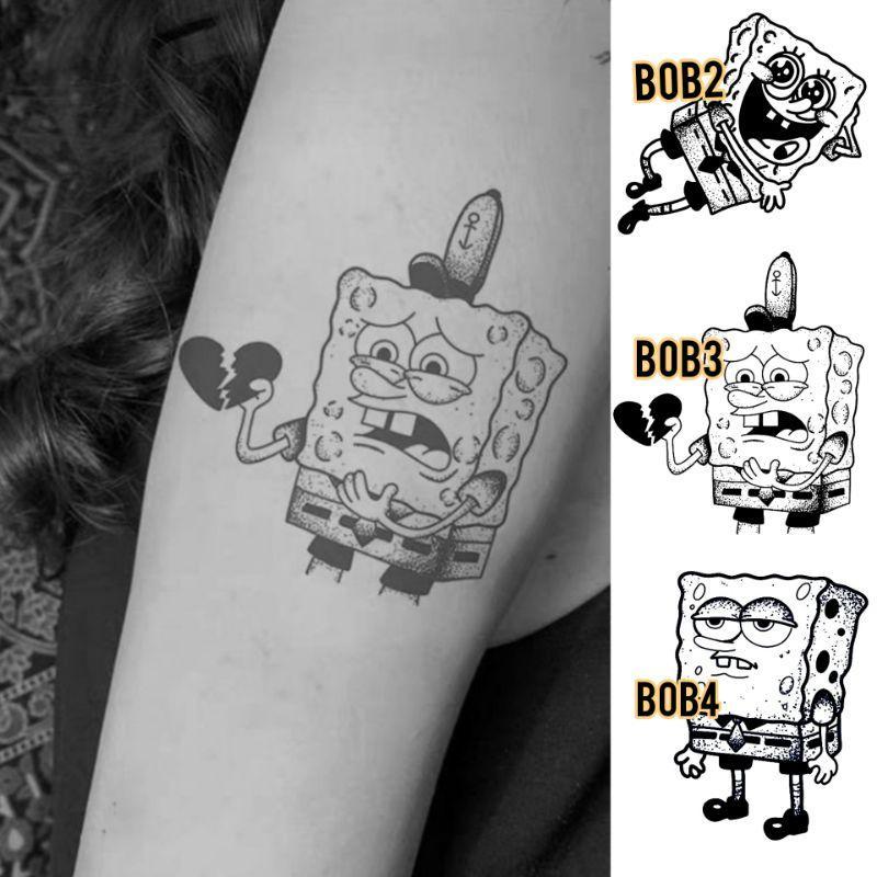 Tato Basic Tahan 5-7 Hari Tato Temporer spongebob Tato kartun Tato minimalis Tato kecil Stiker Tato 