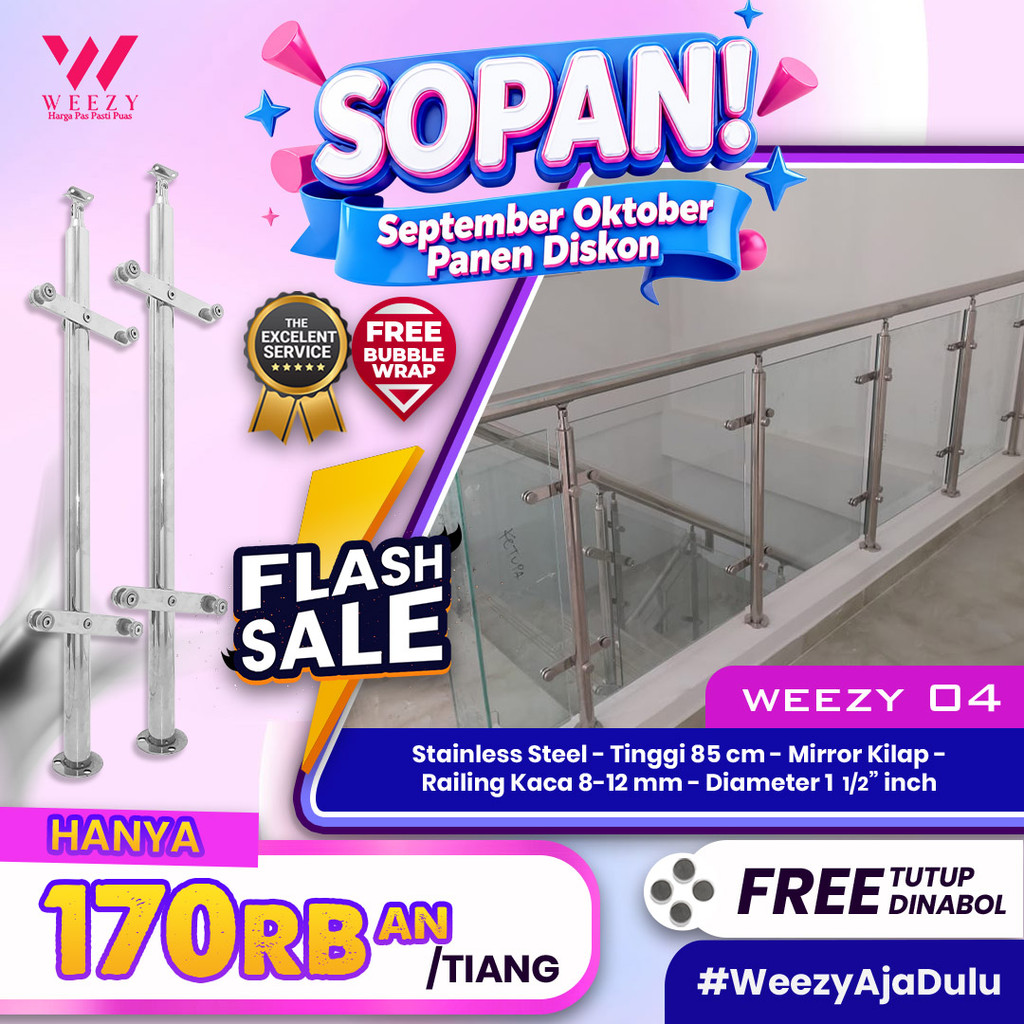RAILING TANGGA TERMURAH - RAILING KACA [Weezy 04] Railing Stainless Steel - Railing Tangga Kaca - FR