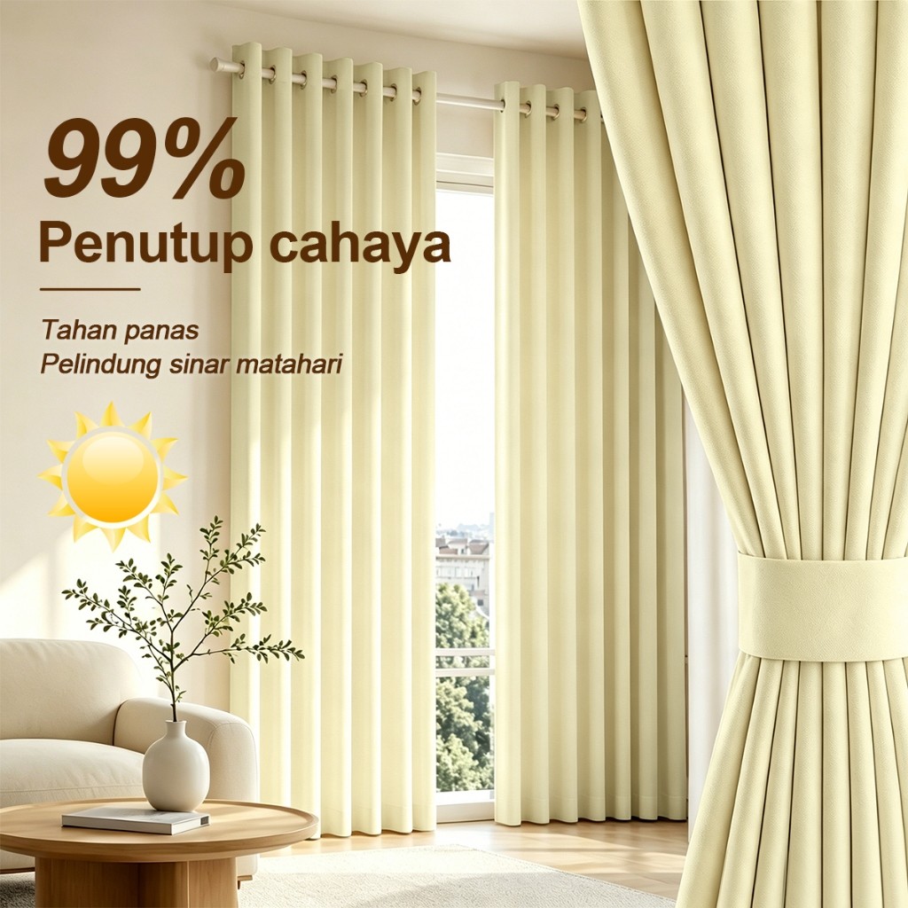 Gorden Blackout 99% Anti Cahaya, Peredam Suara, Buat Tidur Nyenyak. Cocok Ruang Tamu & Kamar, 13 Pil
