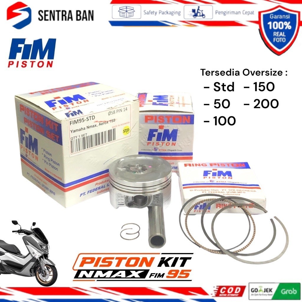 Piston seher kit nmax aerox 155 wr 155 oversize standar 50 100 150 200 pen pin 14 fim 95