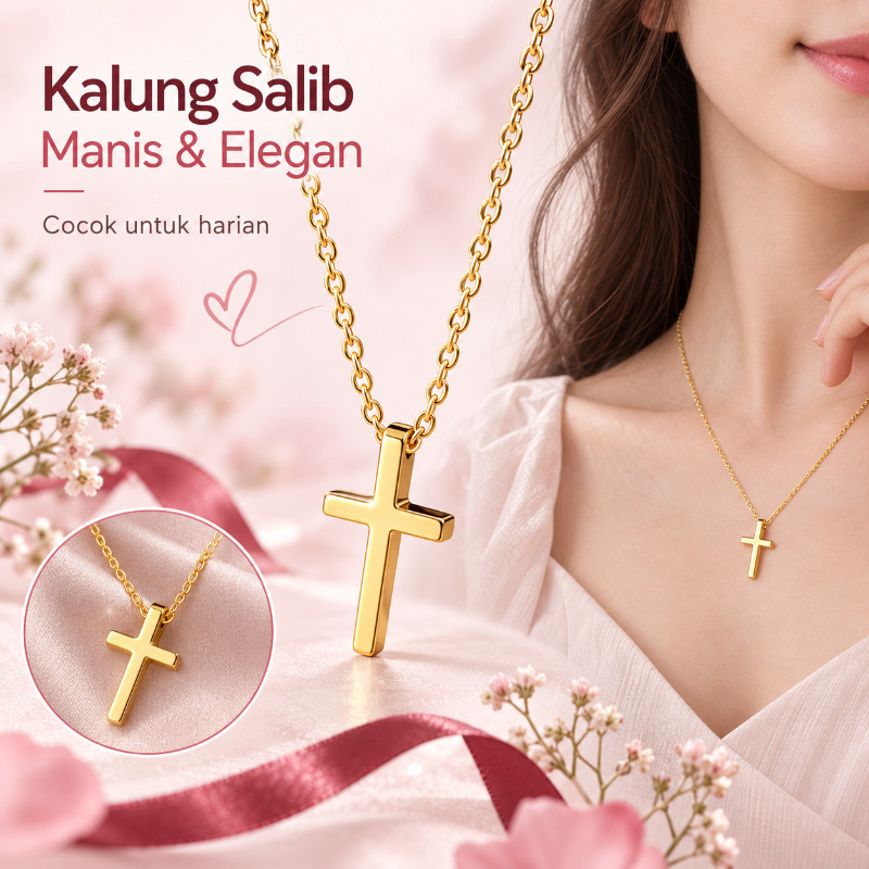 Perhiasan Kalung Salib Titanium Kalung Salib Polos Stainless Steel Emas Silver Asli Elegan Simple