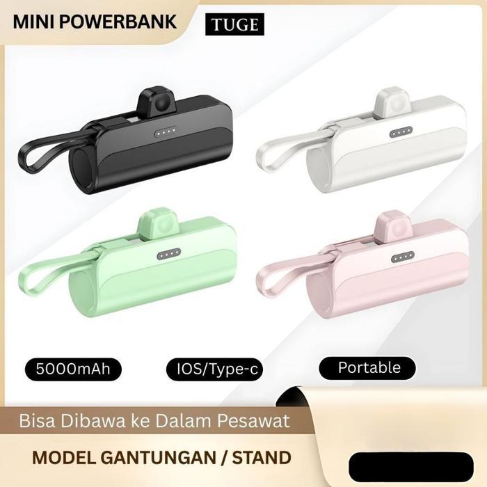 Dijual TUGE Mini Powerbank 5000mAh Kapsul Type C & Lightning Baterai Charger Ponsel Android iPhone S
