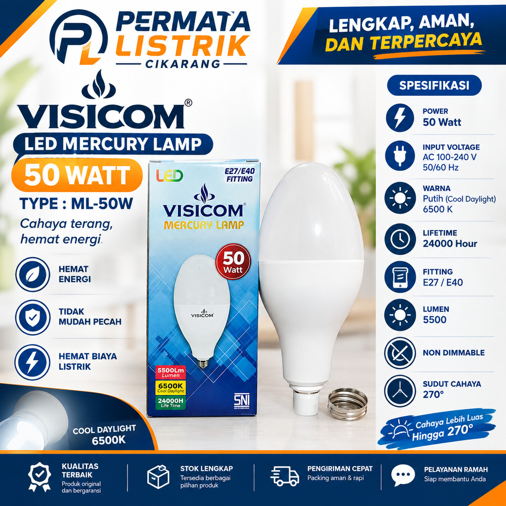 Lampu Led Visicom 50 Watt Mercury E27 E40
