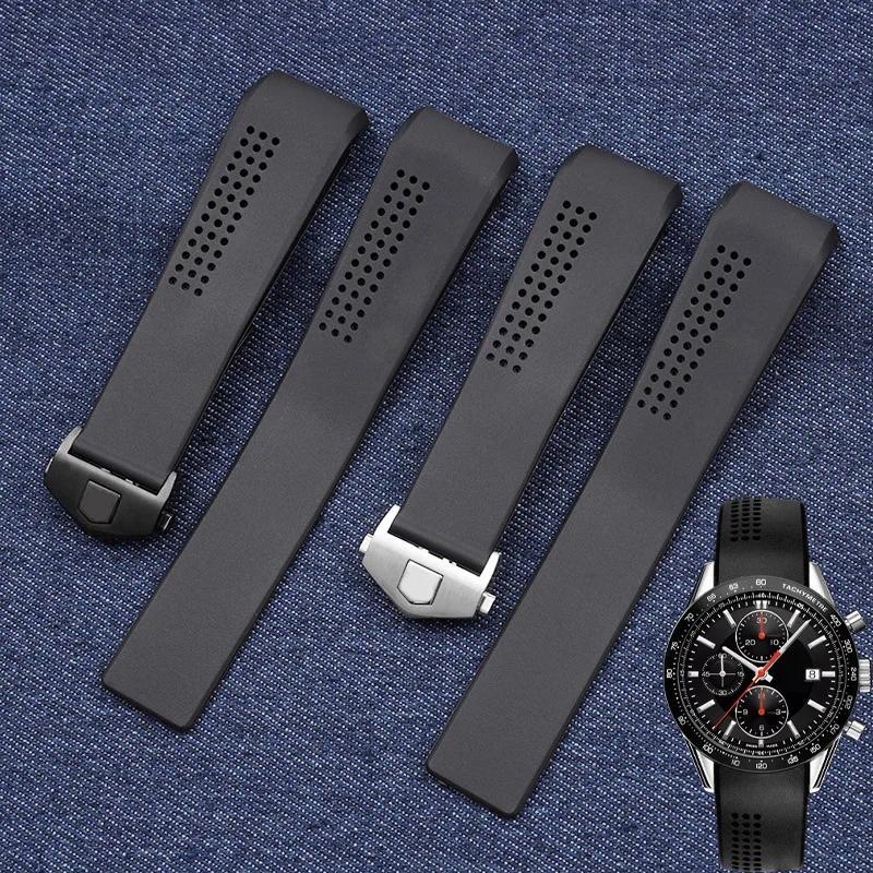 New 20mm 22mm Black Rubber Watchband Bracelet For TAG HEUER GRAND CARRERA AQUARACER Soft Silicone Wr