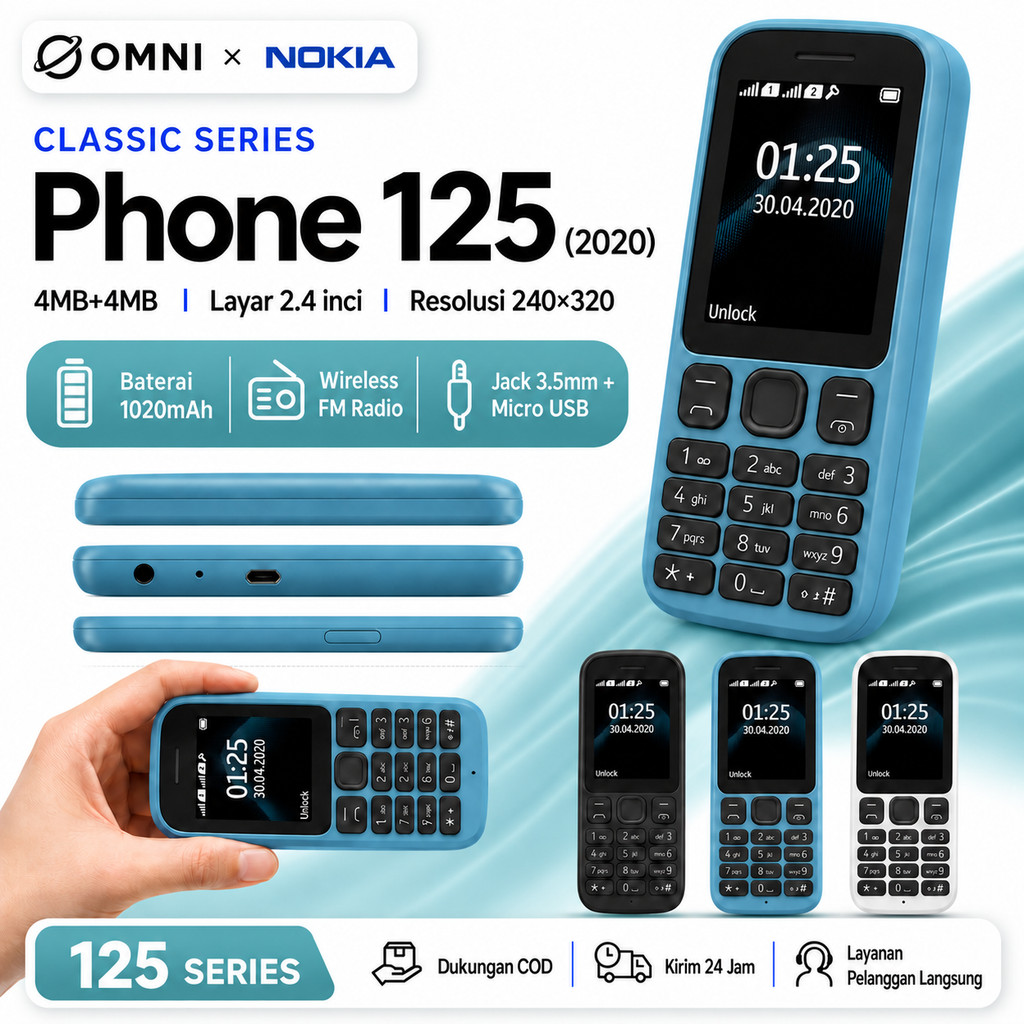Nokia 125 Dual SIM Layar 2.4 Inch Bahasa Indonesia HP Jadul Second Fullset Garansi 1 Bulan COD Ready