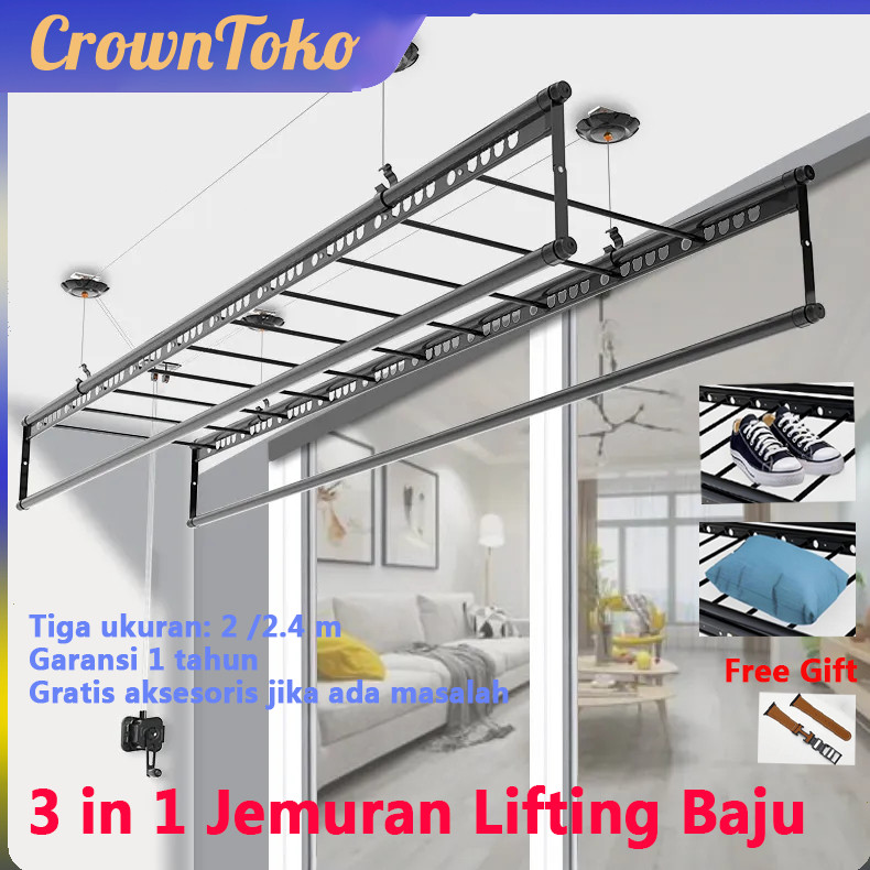 mws - [Garansi] 1.5M/2M/2.4M Terbaru 3 in 1 Jemuran Baju Gantung Lifting Alumunium double Pole Quilt