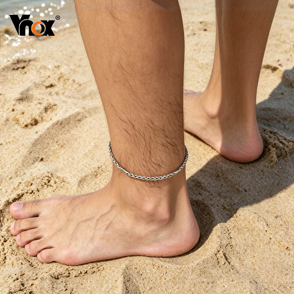 Vnox Gelang Kaki Pria Titanium Rantai Tali Anti Karat Anti Luntur Aksesoris Kaki Fashion Pria
