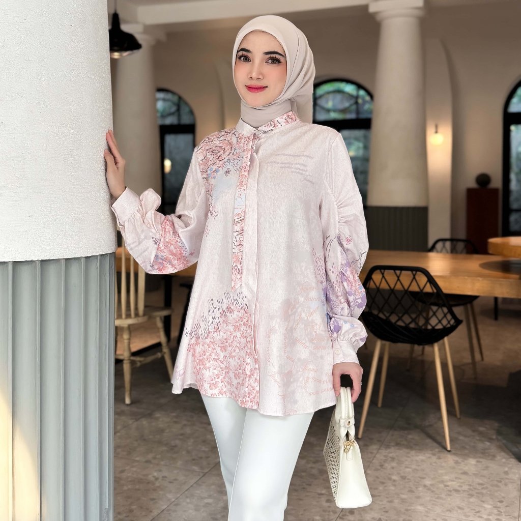 Fanmu - Baju Blouse Floral Wanita dengan Tali Pita Leher Kekinian