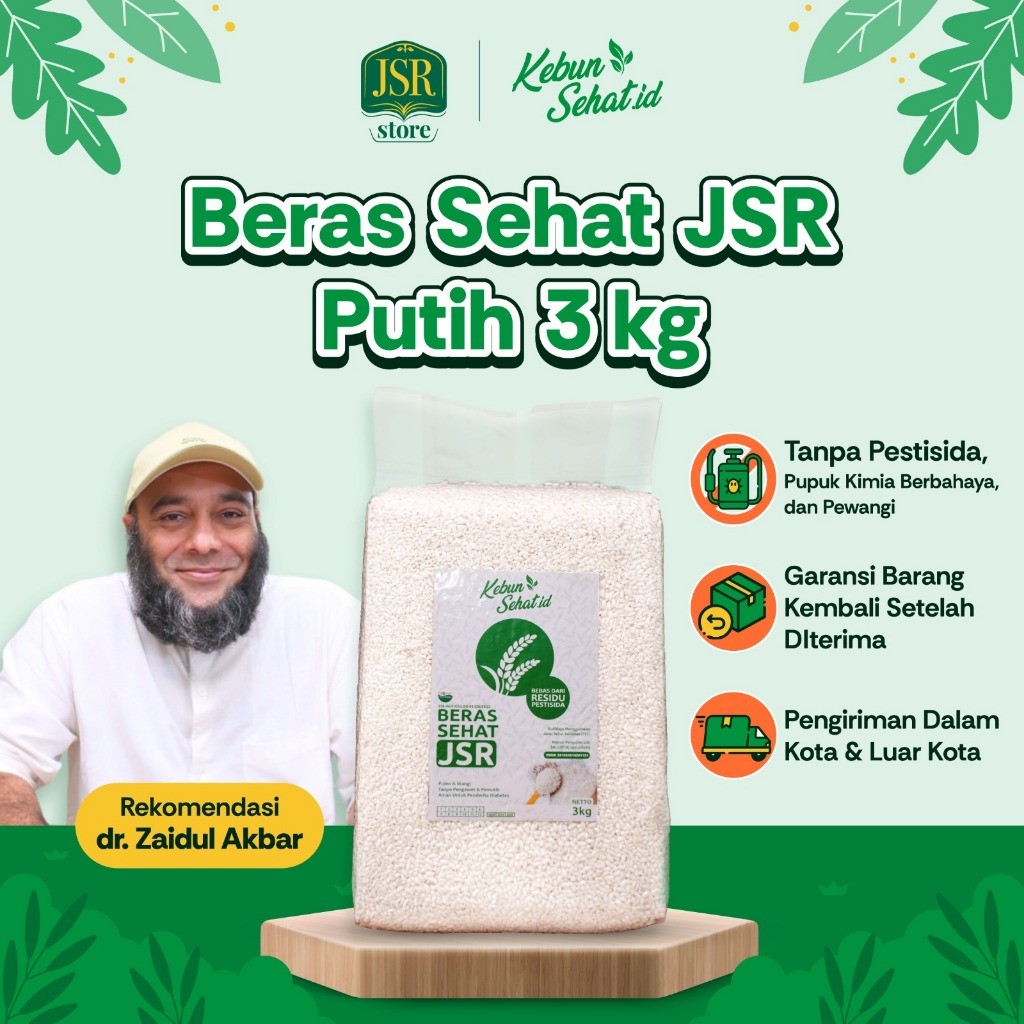 Beras JSR Putih - Kebun Sehat JSR dr Zaidul Akbar - Beras Sehat & Enak - 3kg