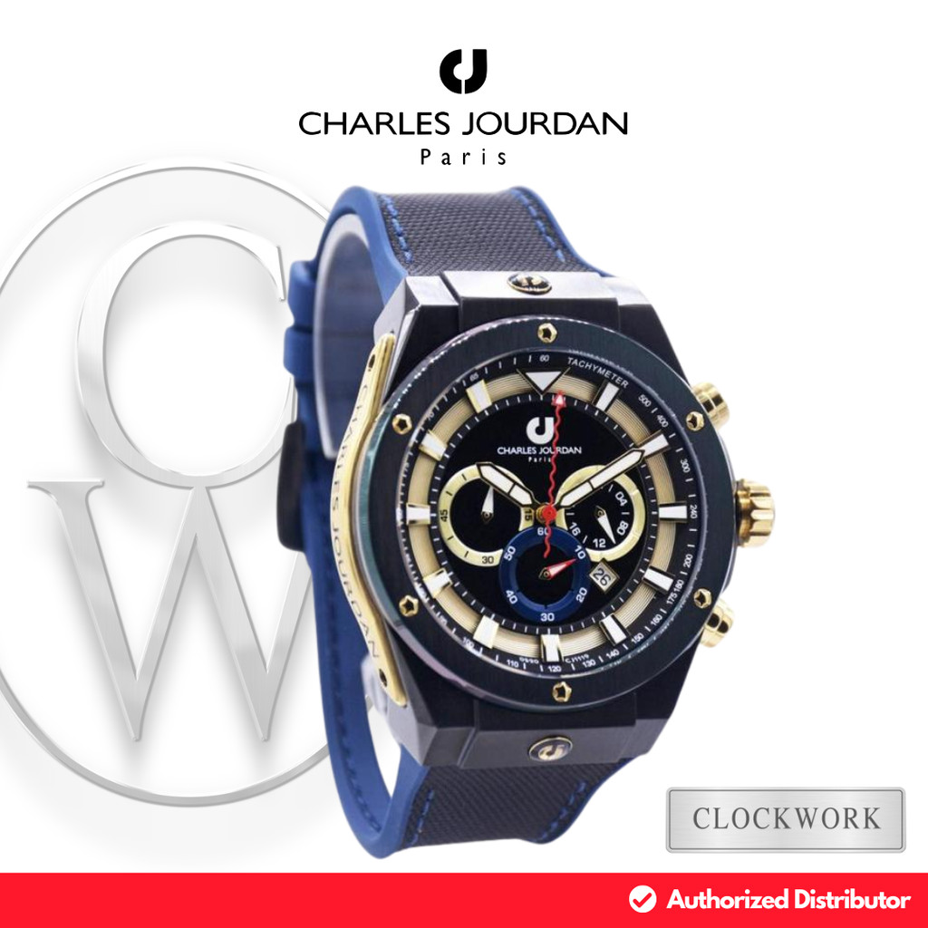 Jam Tangan Pria Charles Jourdan CJ1119-1022C Kulit Sporty Casual Biru