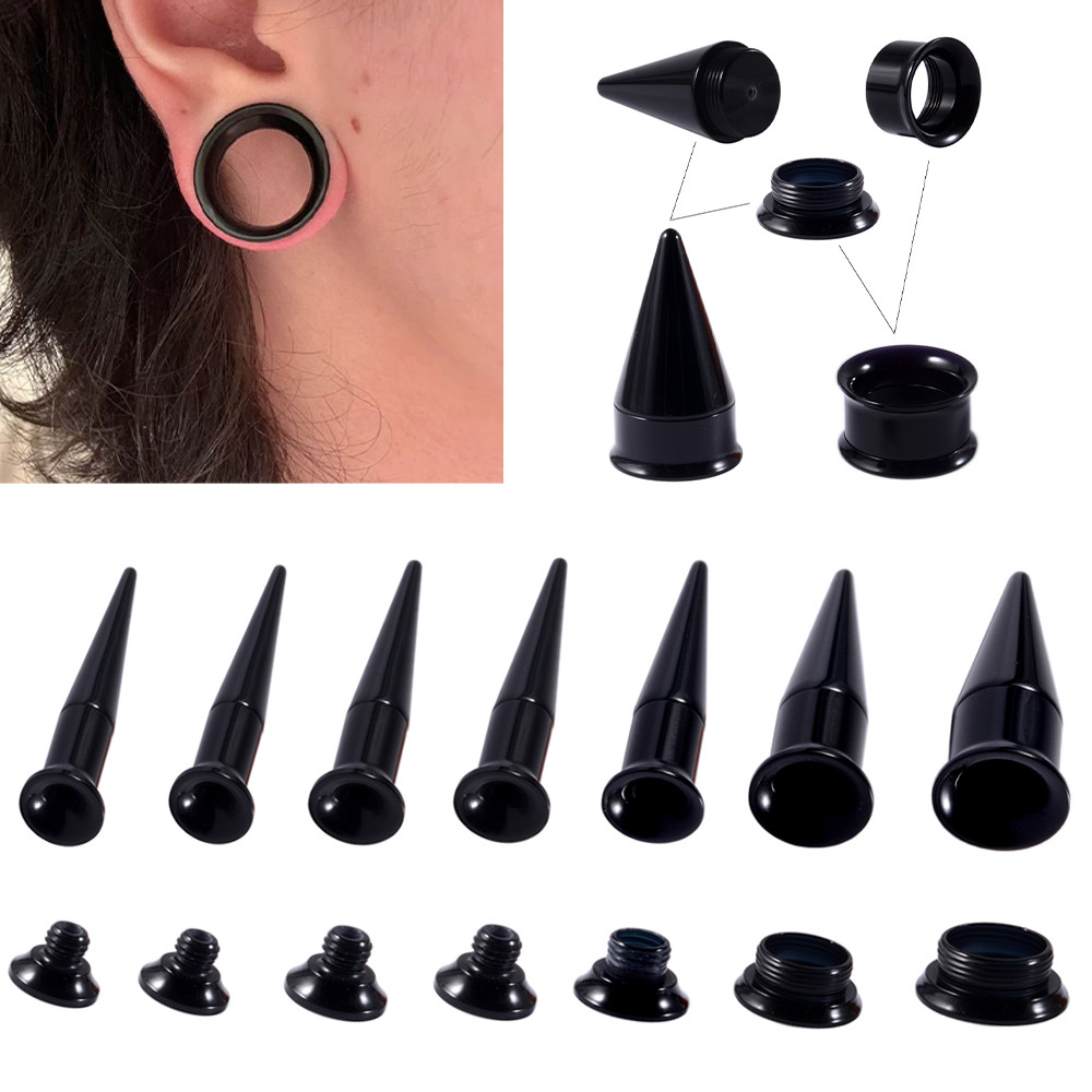 1 Set of 3PCS Tool Black Acrylic Ear Stretcher Screw Fit Interchangeable Taper Piercing Ear Expander
