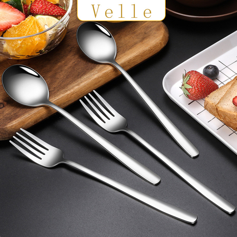 VELLE Sendok makan / Sendok  Peralatan Makan Sendok Makan Pola Ukiran Bunga Stainless - 6 PCS