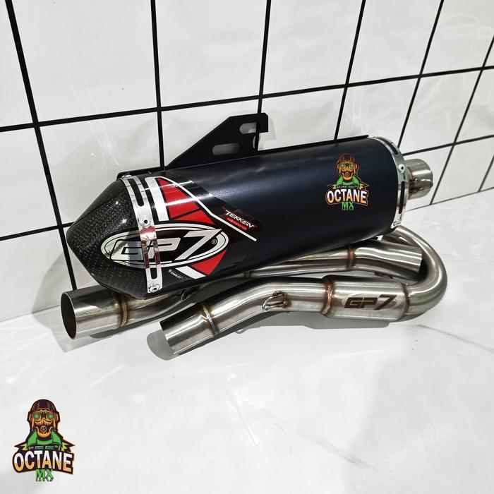KNALPOT GP7 TEKKEN BLACK CARBON EDITION TEKKEN BLACK END CAP KLX DTRACKER CRF WR STANDAR BORE UP - K
