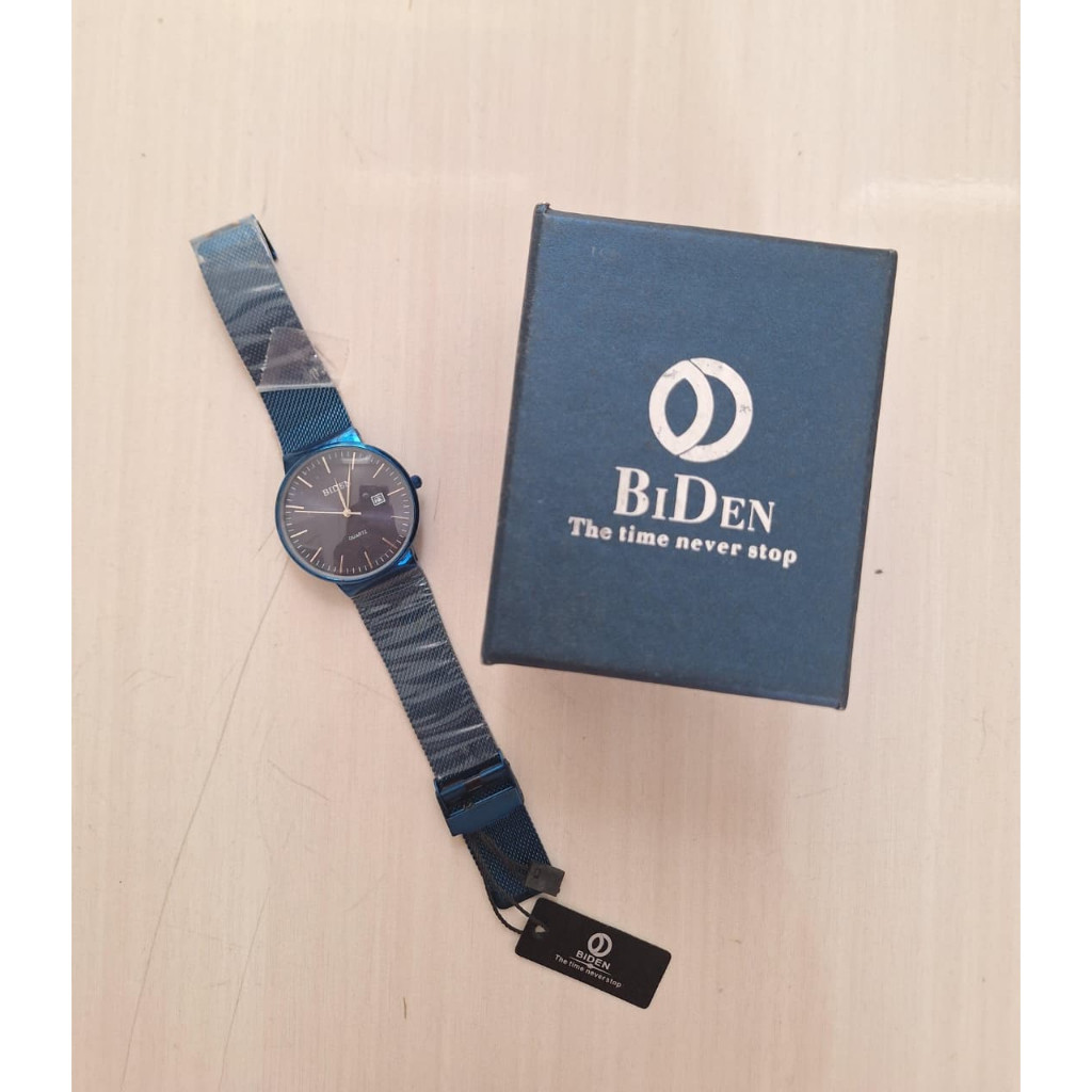 Jam Tangan Pria BIDEN Original - Tali Stainless Steel Mesh Biru