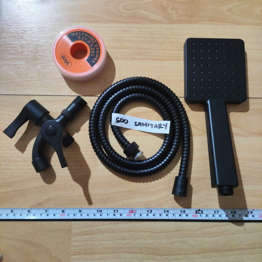 [ Paket Shower ] Hitam Dof dan Kran - Shower + Kran Double + Seal Tape + bracket shower hitam