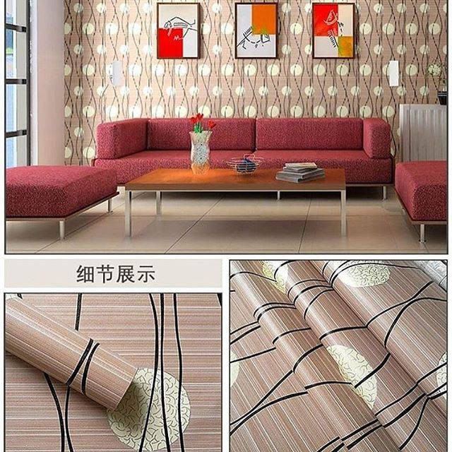 [ Free Ongkir ] Wallpaper Dinding Ruang Tamu Motif Polkadot Coklat