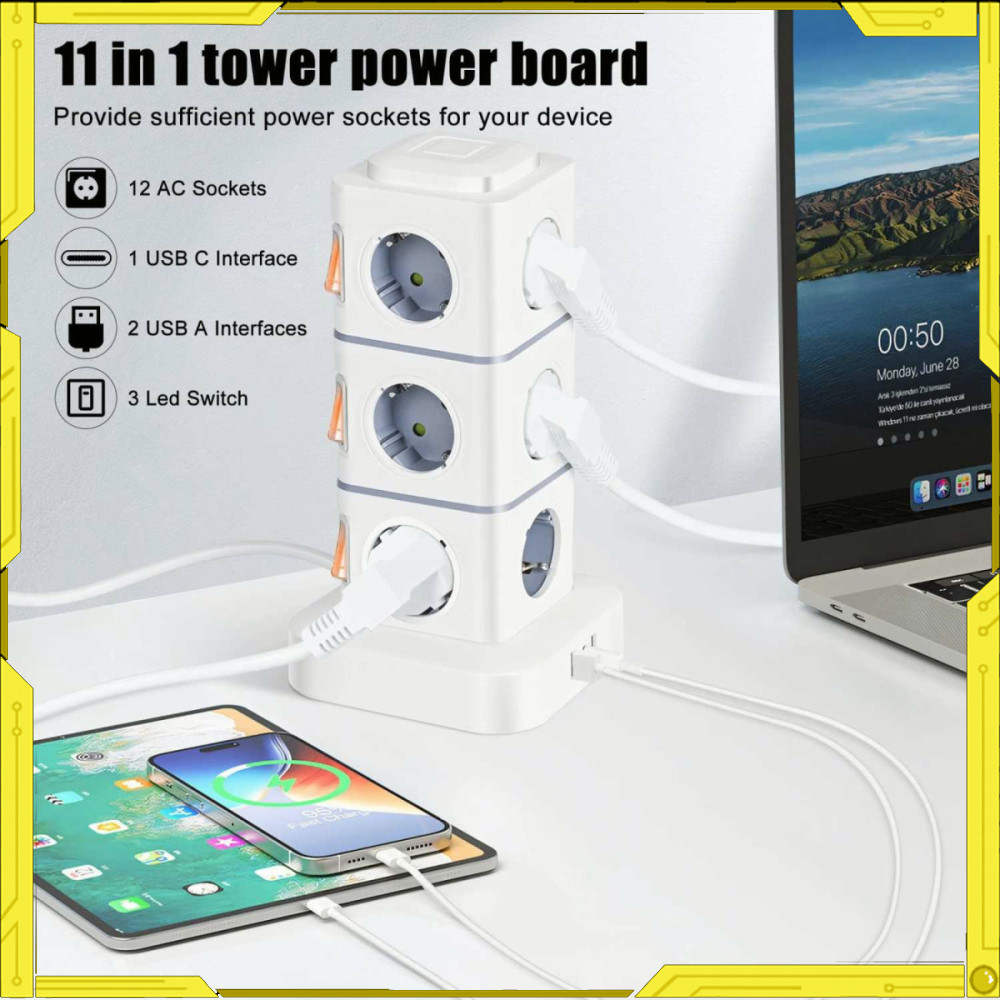 Stop Kontak Power Socket Strip Tower Colokan Listrik 2500W - NN812