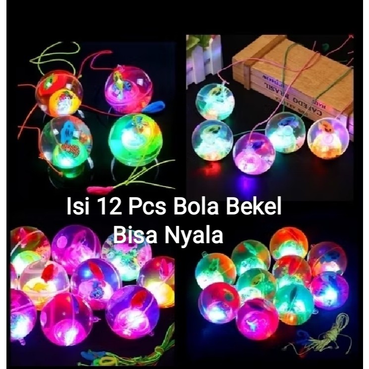 JAJAROMA  Grosir Isi 12Pcs Mainan Bola Bekel LED Jumbo Nyala Warna-Warni
