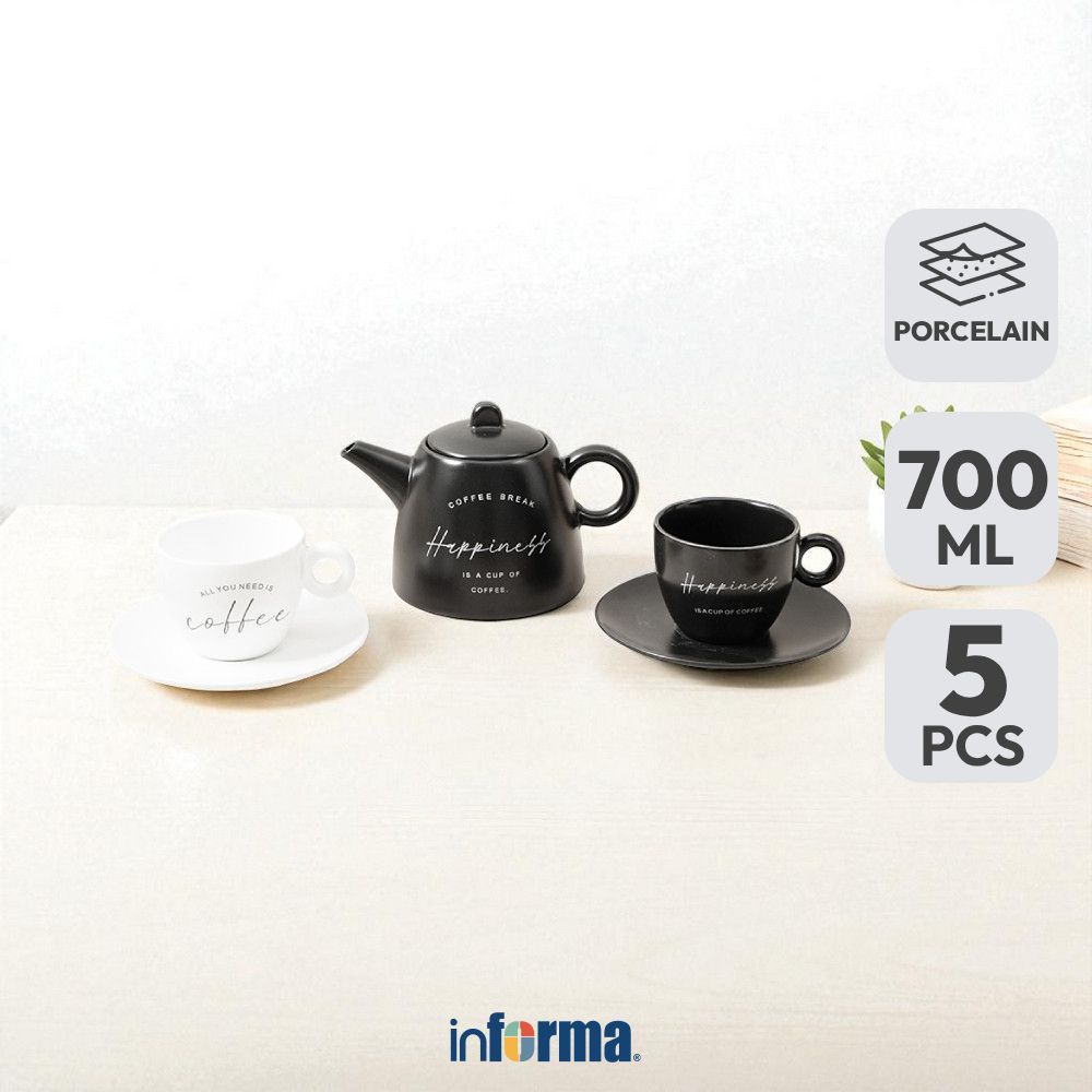 Informa Appetite Brielle Teko Teh & Cangkir Porcelain Dengan Saucer 700 ml Set 3 Pcs - Hitam/Putih C