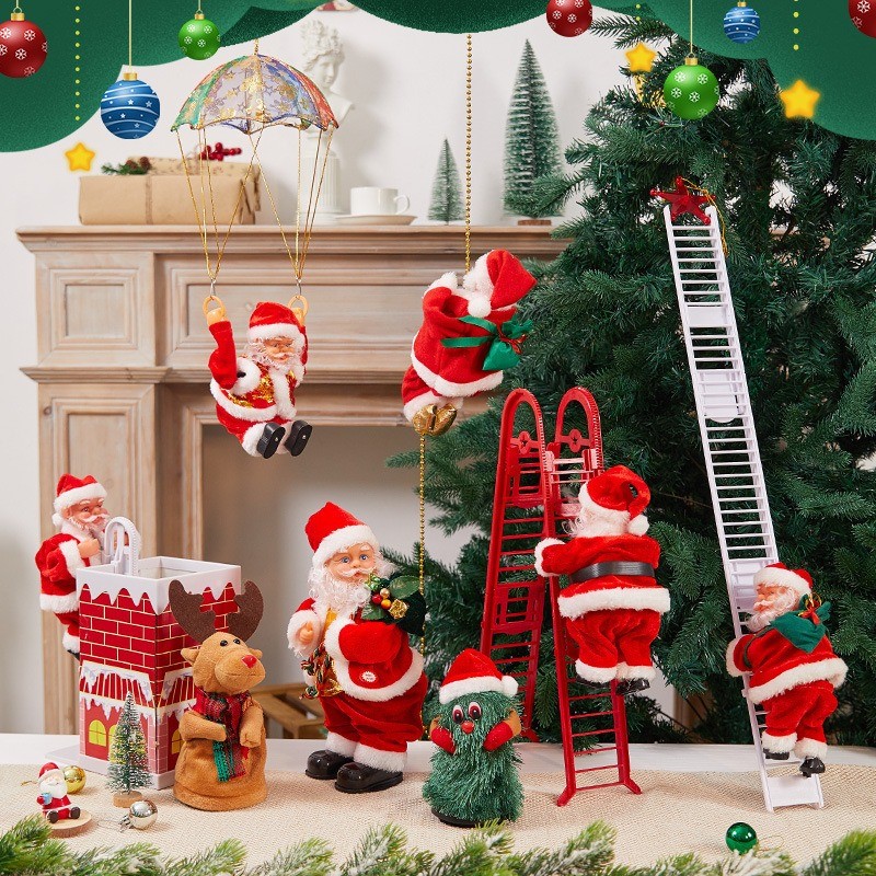 Decoration Electric Ladder Santa Claus Climbing Rope Santa Claus  Gift Decoration Arrangement