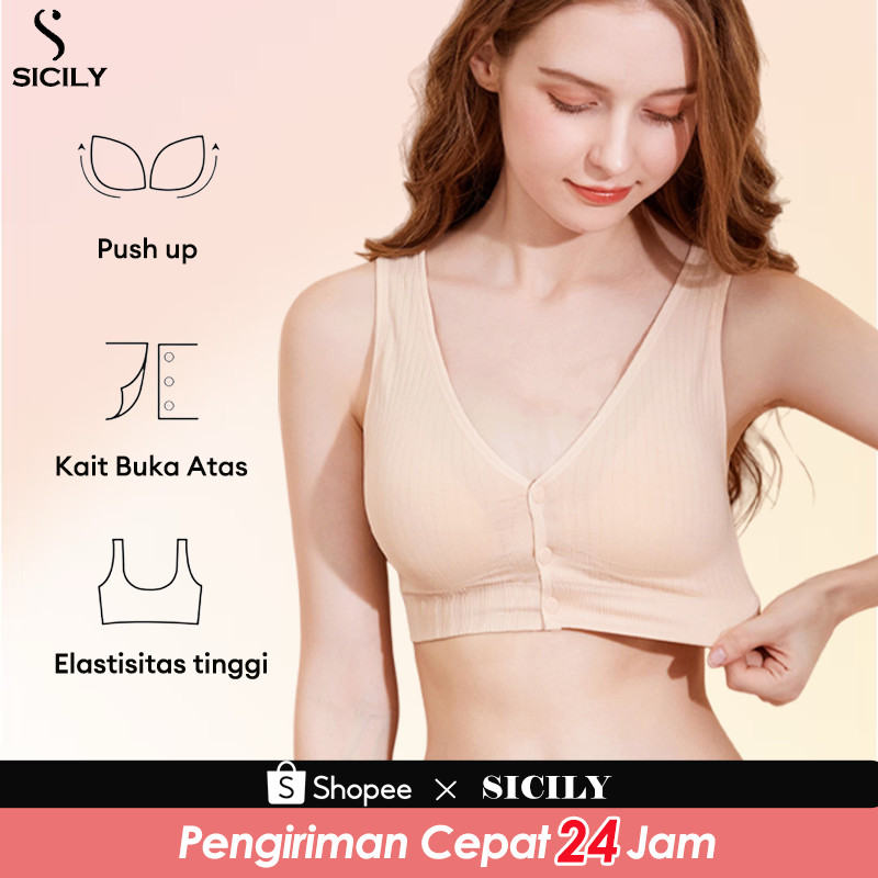 2PCS Bra Menyusui Kancing Depan Tanpa Kawat Katun Nursing Bra Wanita Bh 1018bra