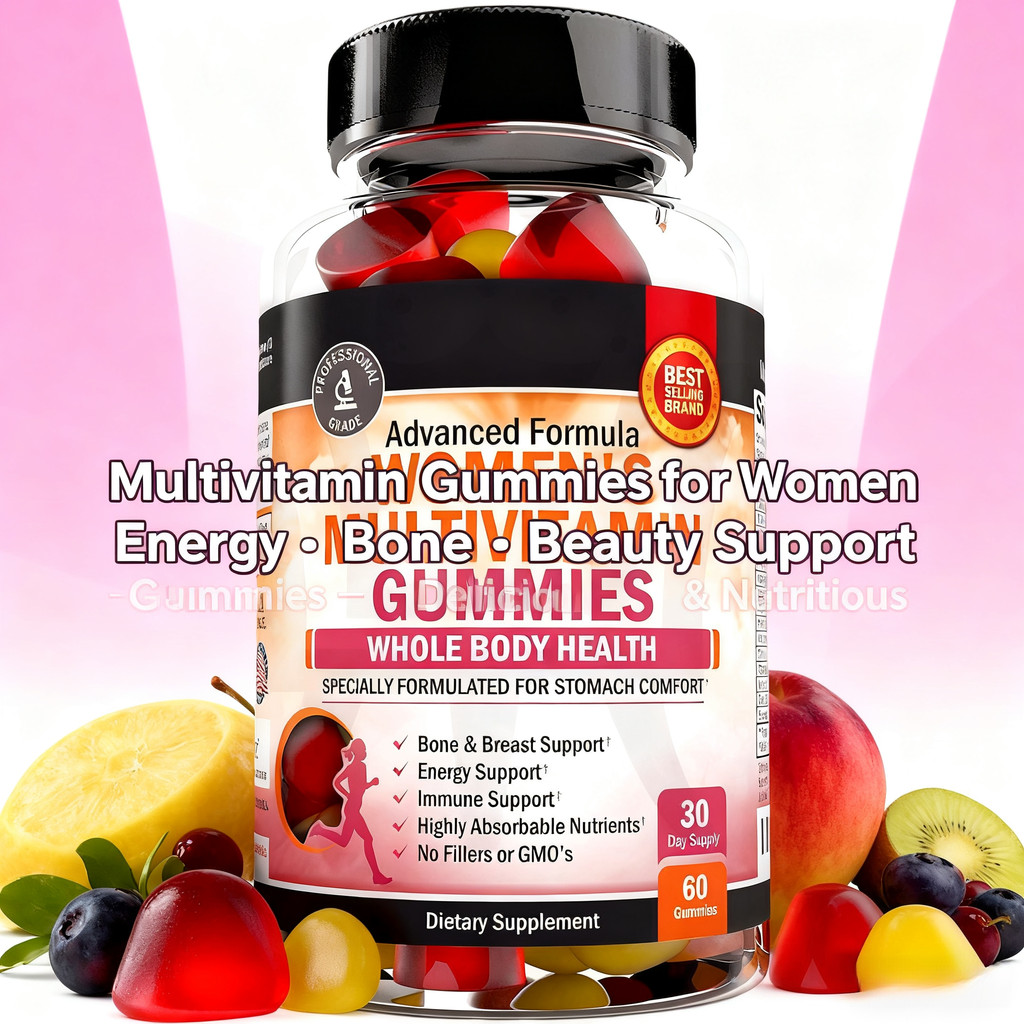 Multivitamin Wanita Gummy - Untuk Tulang, Energi & Imun, 60 Gummies - Aman untuk Lambung CO3011