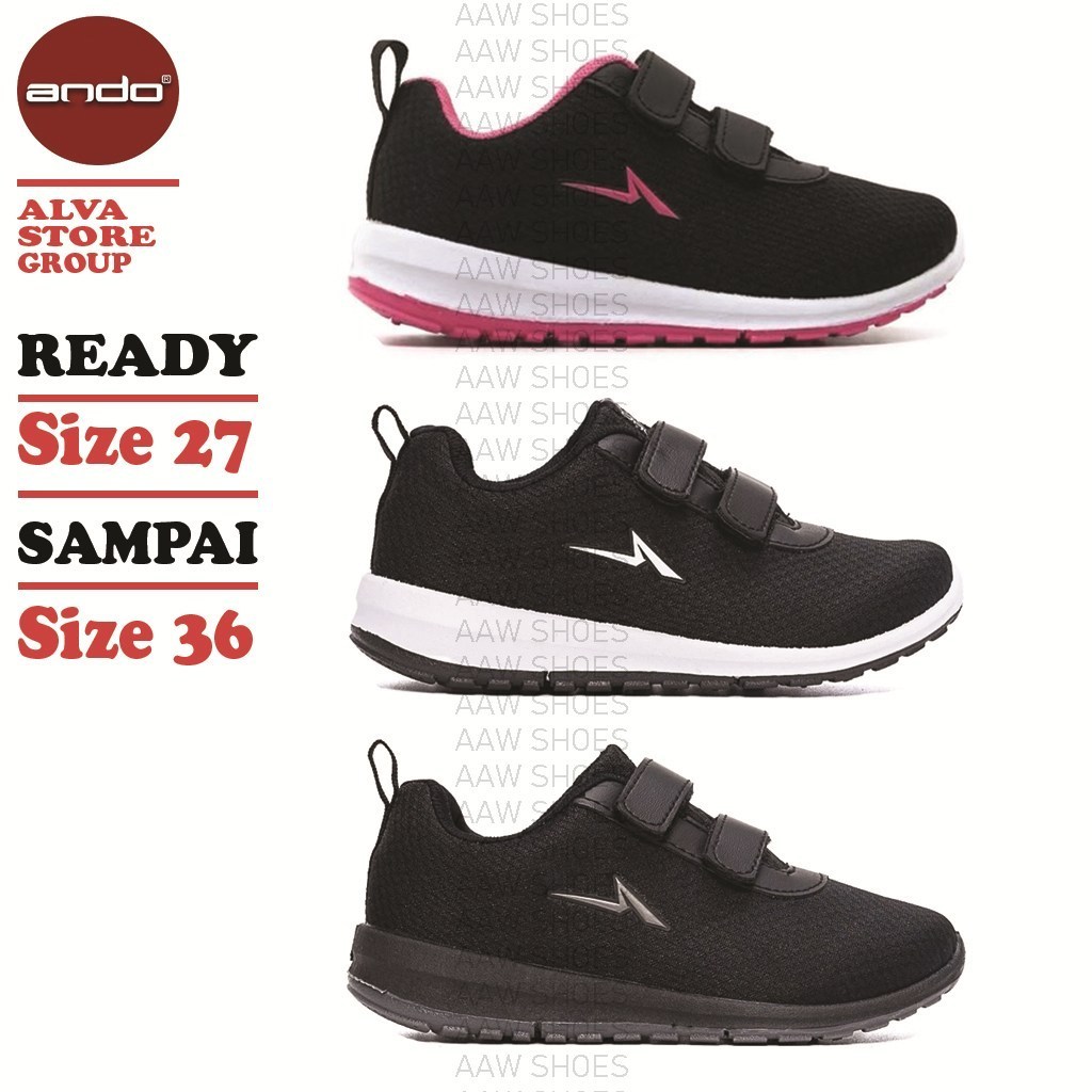 Sepatu Sekolah Ando Hitam Putih Perekat Size 27 - 36 Sepatu Murah Sepatu Anak Perempuan ALVASTORETGR