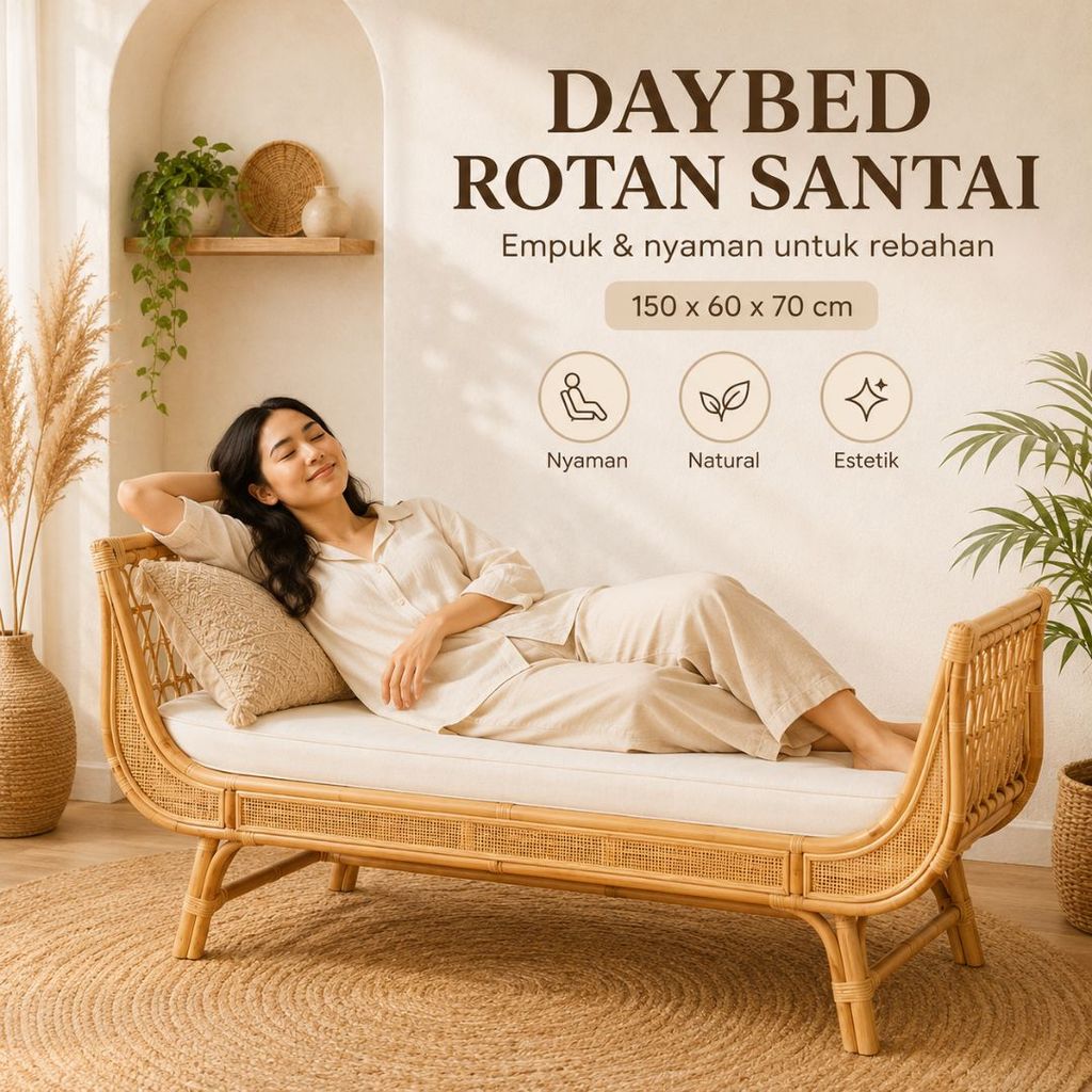 [PREMIUM FURNITURE] Daybed Sofa Rotan Bench Aesthetic 150cm Menghadirkan Nuansa Alam