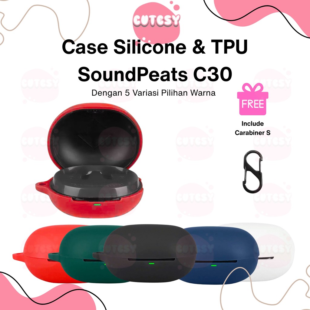 Case Casing Cover Silicone Protective SoundPEATS C30 TWS / SoundPEATSC30TWS + Carabiner