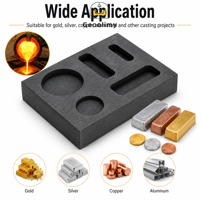 Graphite Ingot Mould 5 In 1 Cetakan Ingot Grafit High Density Emas Silver Aluminium Kaca Bulat Koin 