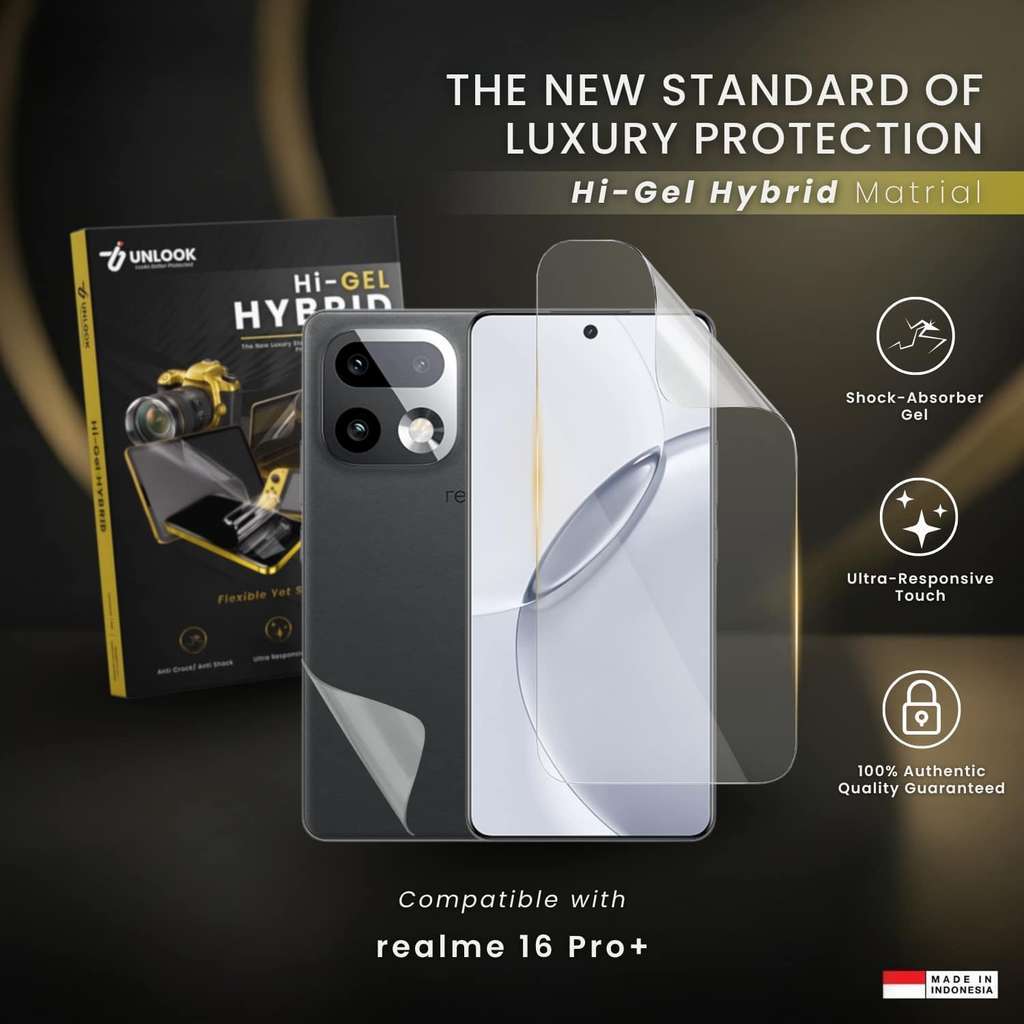 UNLOOK Hi-GEL HYBRID Hydrogel+ Hydro Film for realme 16 Pro+ - Anti Bekas Jari Tahan Gores Presisi P