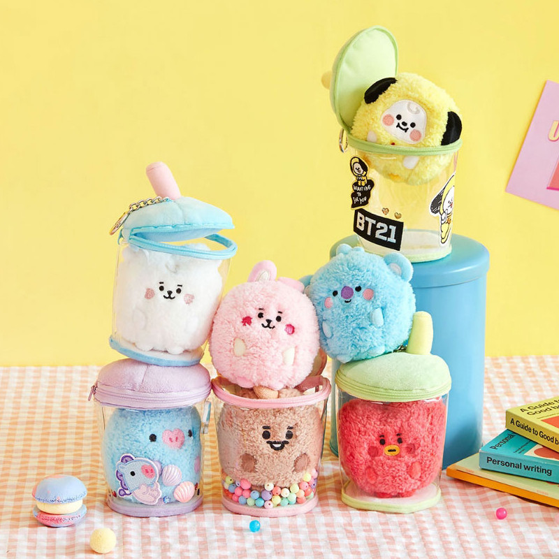 New 15Cm Bubble Tea Bt21 Plush Doll Keychain Pendant Toy Cute Tata Cooky Baby Bag Decoration Pendant