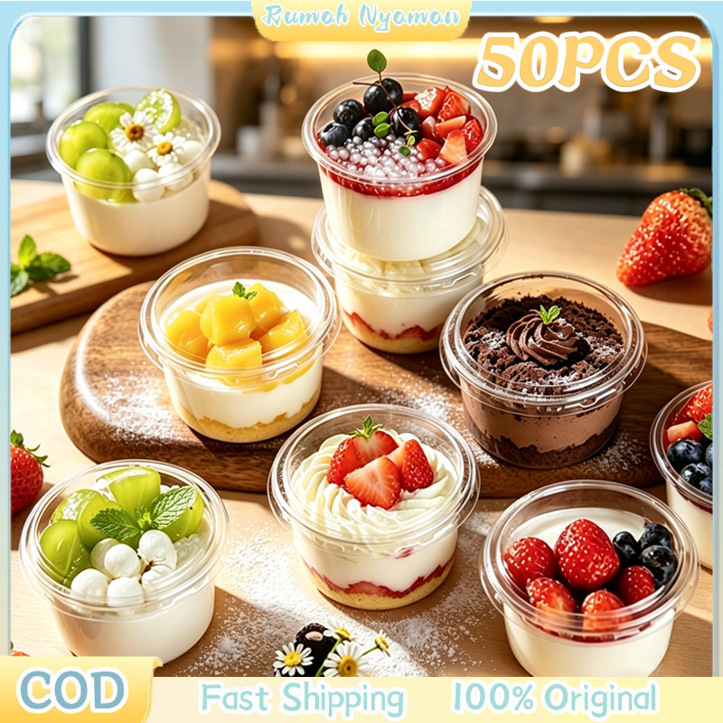 50PCS Puding Jelly Cup Tutup Gelas Mini 150ML Kotak Dessert Box Jelly Salad Buah Kekinian Yoghurt Sa