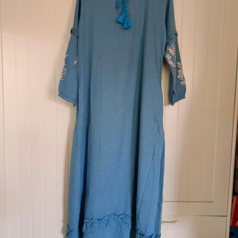 Gamis abaya biru katun madinah bordir pl preloved