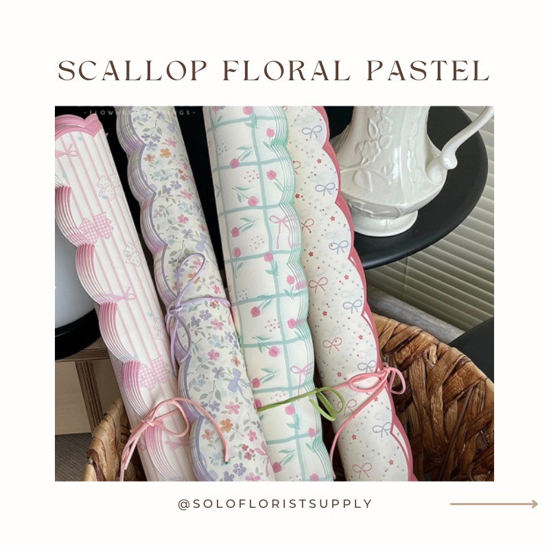 SCALLOP FLOWER PASTEL PATTERN PAPER FLOWER WRAPPING MATTE PAPER TRANSPARENT CELLOPHANE KERTAS BUNGKU