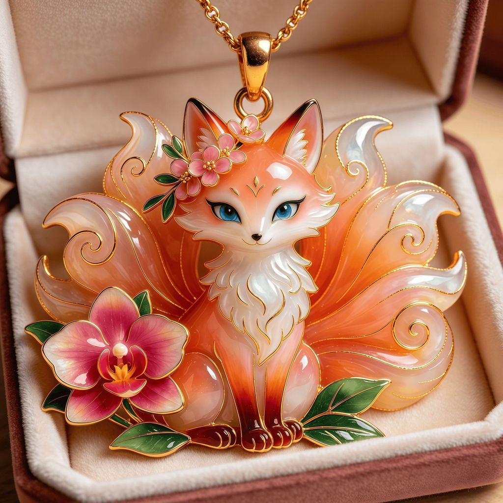 Liontin kalung logam rubah warna enamel rubah berekor sembilan