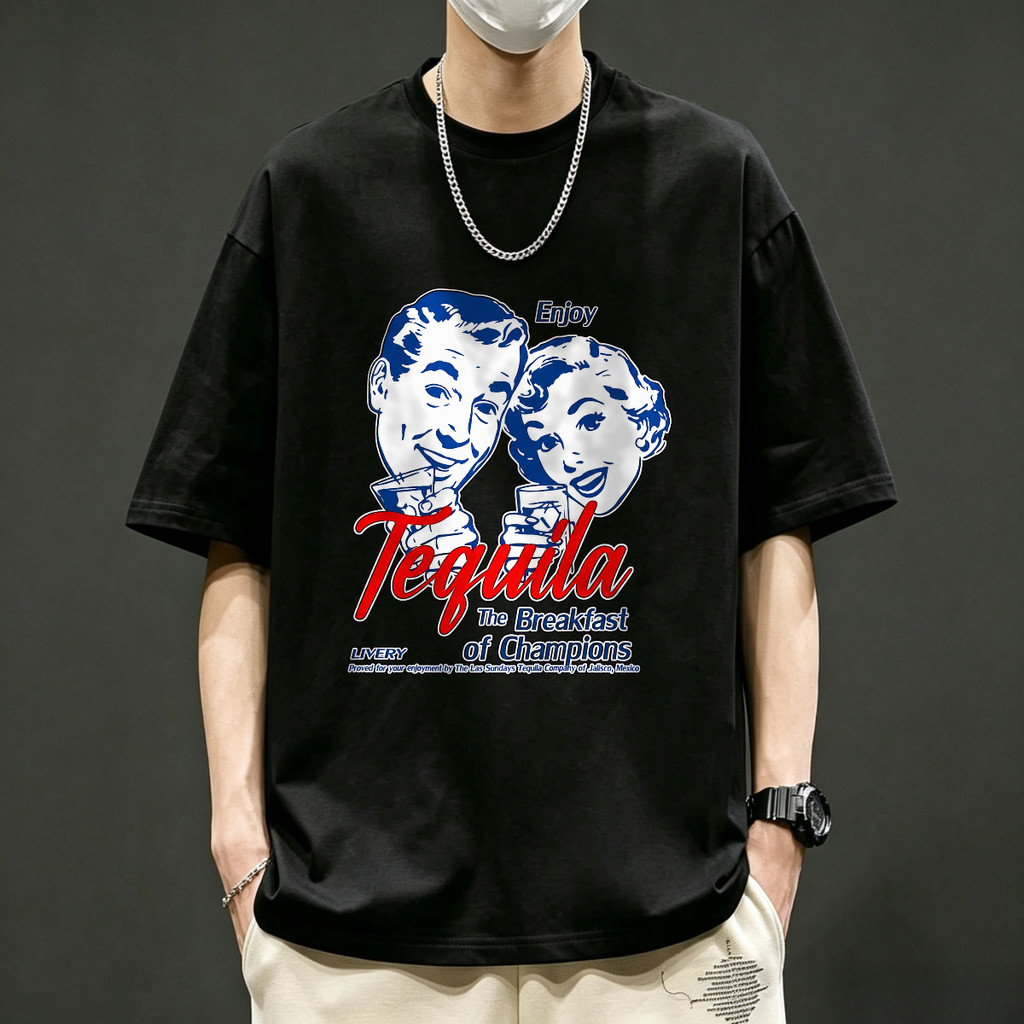 Kaos Vintage Tequila American Style T-Shirt Oversize Pria Motif Retro Minuman Klasik Kaos Distro T-S