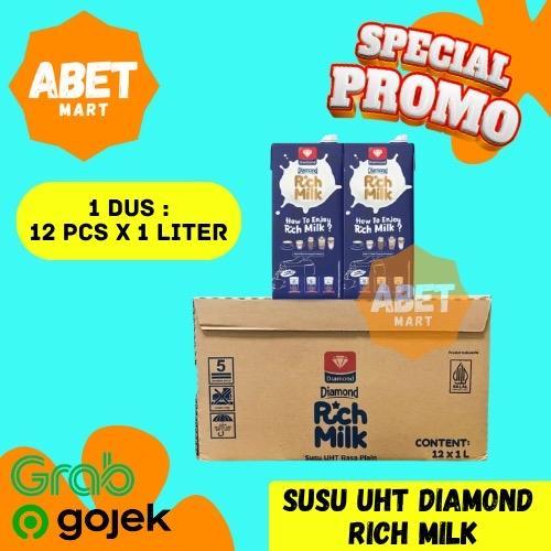 INSTAN SAMEDAY ONLY RICH MILK SUSU UHT DIAMOND 1L 1 DUS ISI 12 PCS - 1 Liter Ltr 1 Box Karton x 12Pc