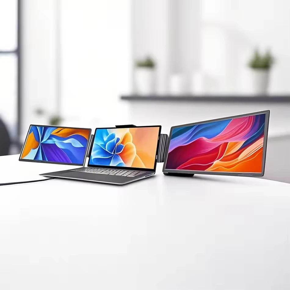 14 Inch Triple Portable Monitor Laptop Screen Extender Dual 1080P IPS LCD Display Split Monitor for 