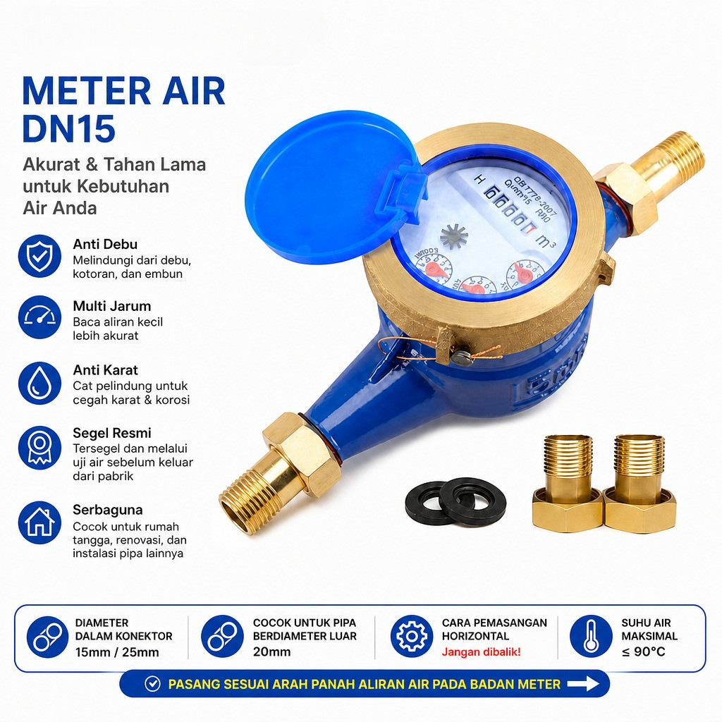 Meteran Air Bodi Besi Standar PDAM Original SNI Tamper Meteran Air Jarum PDAM 1/2" Meteran PDAM