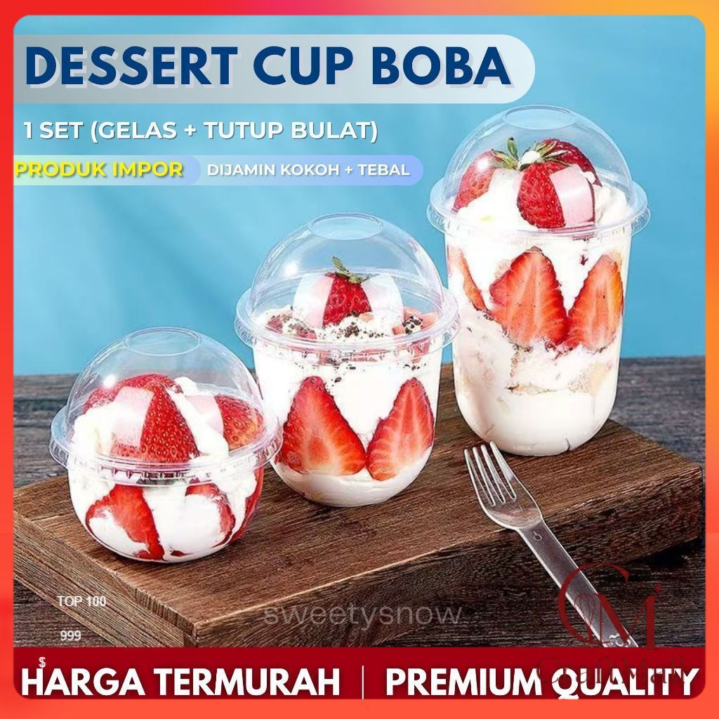 (1 set) DESSERT CUP BOBA / U cup / CUP MOCHI KUE / CUP DESSERT 250ml Mika Kue Mini /  Cup Dome Bulat