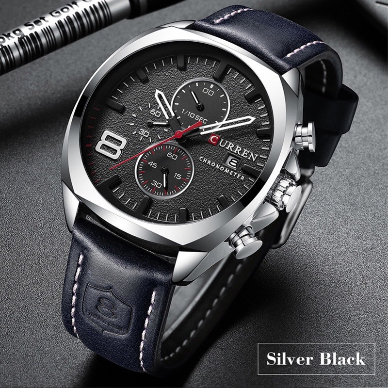 JAM TANGAN PRIA CURREN ORIGINAL CHRONO AKTIF TALI KULIT BISA COD 8324