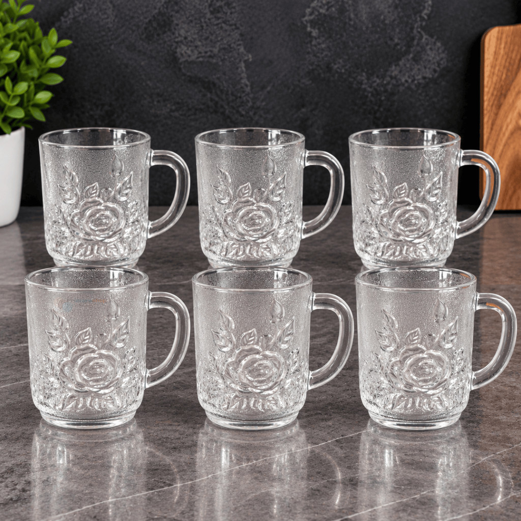 Gelas Kopi Aesthetic Kaca Tahan Panas 180ml Bunga MG-650 1 Pack 6 pcs