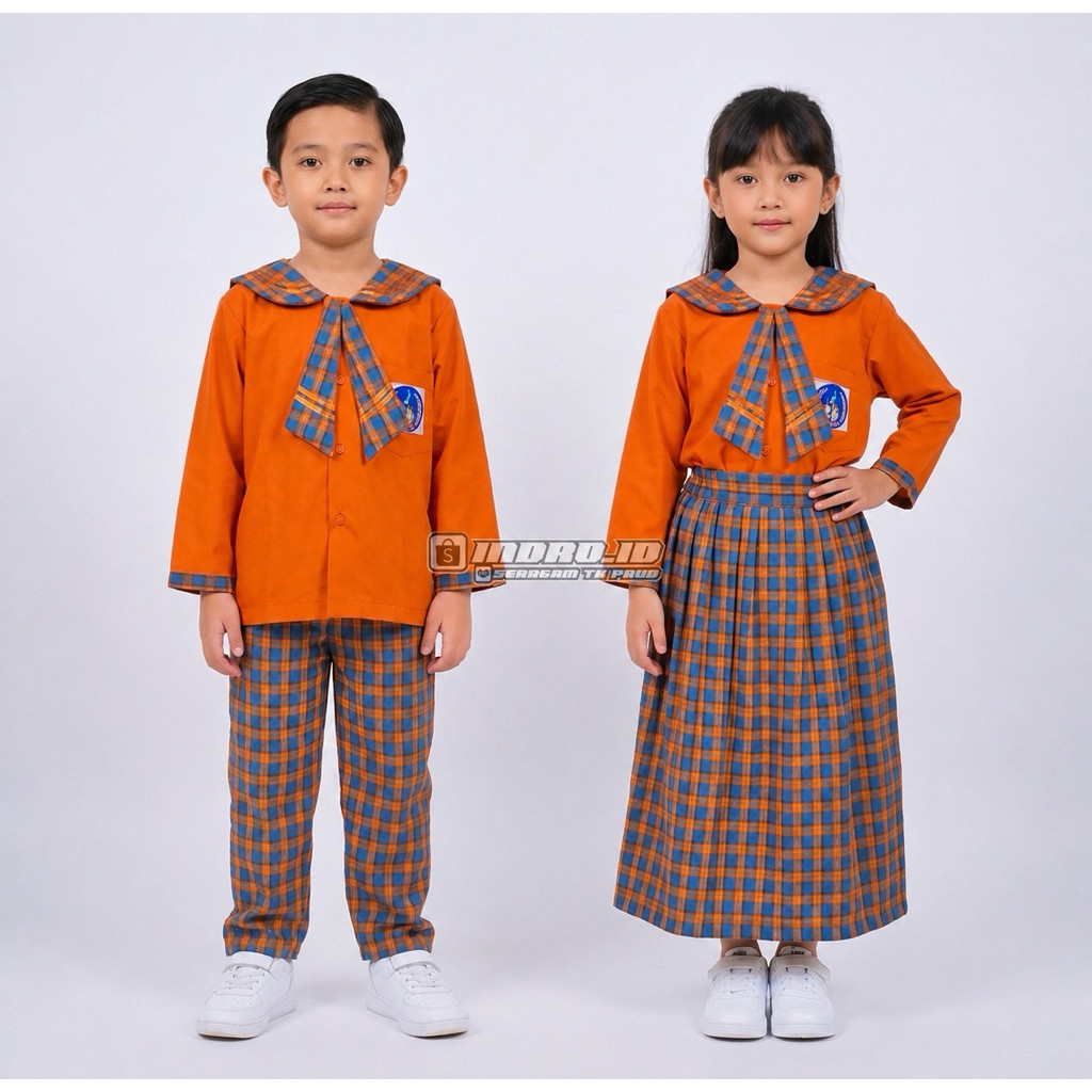SERAGAM TK PAUD KOTAK KOTAK BIRU ORANGE