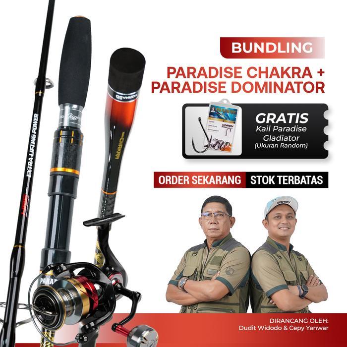 Joran Pancing Bundling Paradise  Chakra HRS + Dominator 8+1 BB Spinning Spesial Paket Pancing Jiggin