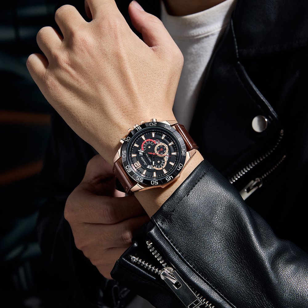 Sunlifex Jam Tangan Pria Original Olahraga Anti Air Pria Tali Kulit Kalender Luminous Jam Tangan Cow