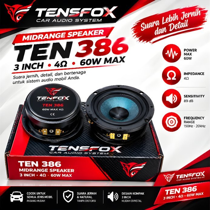 Midrange Mid-Range Speaker 3 Inch Tensfox  TEN 386 USA
