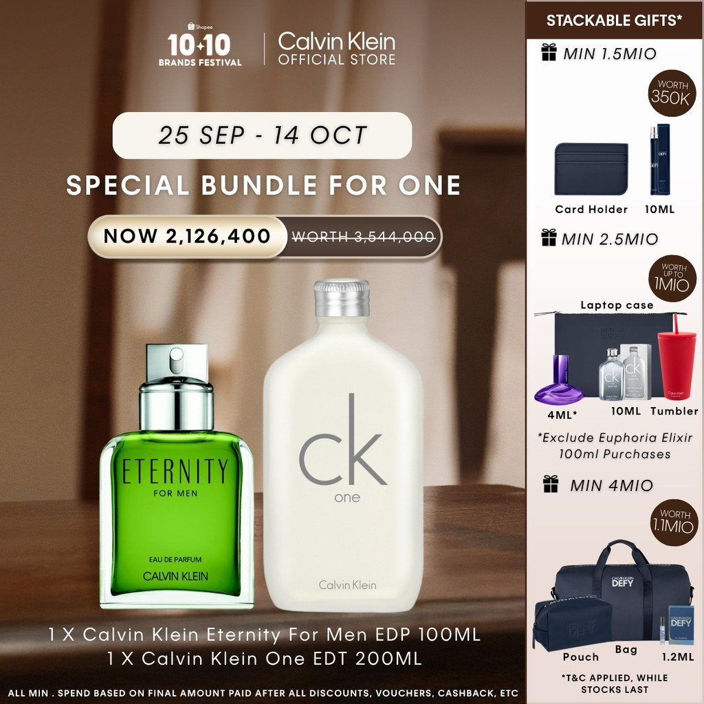 [EXCLUSIVE SET - SAVE UP 40%] Calvin Klein Buy CK One EDT 200ml Get CK Eternity For Men EDP 100ml